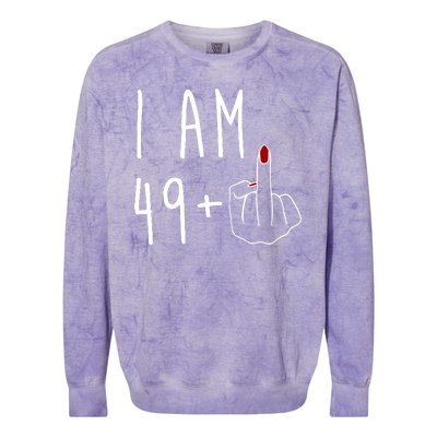 I Am 49 Plus Middle Finger Funny 50th Birthday Colorblast Crewneck Sweatshirt