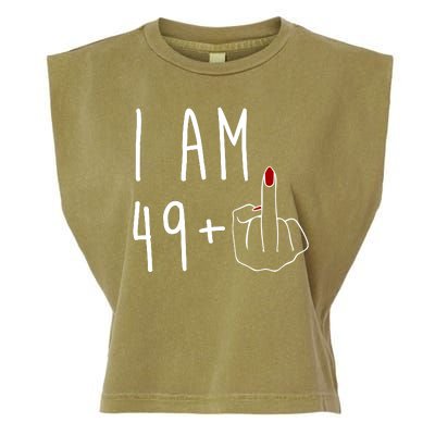 I Am 49 Plus Middle Finger Funny 50th Birthday Garment-Dyed Women's Muscle Tee