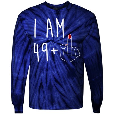 I Am 49 Plus Middle Finger Funny 50th Birthday Tie-Dye Long Sleeve Shirt