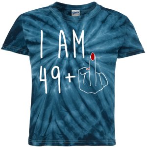 I Am 49 Plus Middle Finger Funny 50th Birthday Kids Tie-Dye T-Shirt