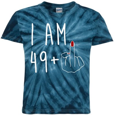 I Am 49 Plus Middle Finger Funny 50th Birthday Kids Tie-Dye T-Shirt