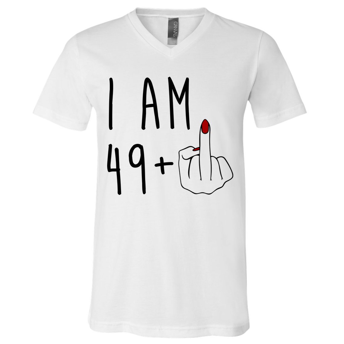 I Am 49 Plus Middle Finger Funny 50th Birthday V-Neck T-Shirt