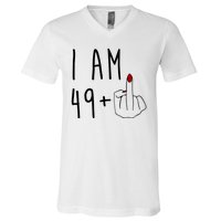 I Am 49 Plus Middle Finger Funny 50th Birthday V-Neck T-Shirt