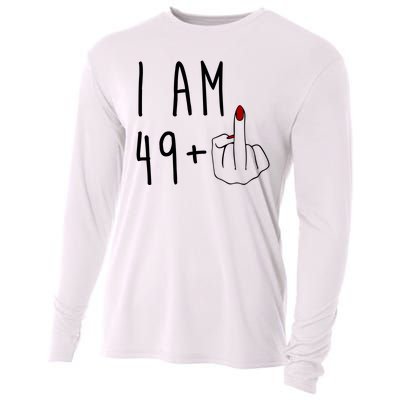 I Am 49 Plus Middle Finger Funny 50th Birthday Cooling Performance Long Sleeve Crew