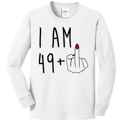 I Am 49 Plus Middle Finger Funny 50th Birthday Kids Long Sleeve Shirt