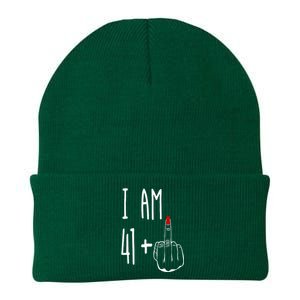 I Am 41 Plus 1 Middle Finger Girl 42nd Birthday 42 Years Old Knit Cap Winter Beanie