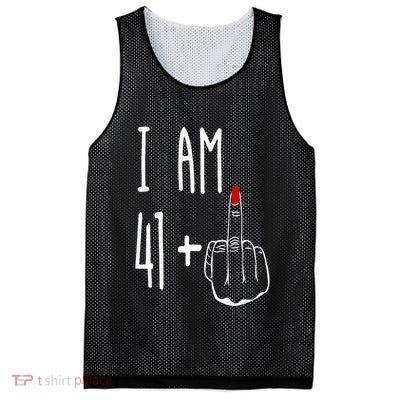 I Am 41 Plus 1 Middle Finger Girl 42nd Birthday 42 Years Old Mesh Reversible Basketball Jersey Tank