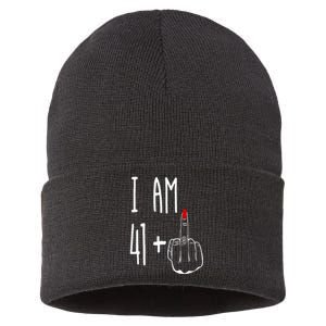 I Am 41 Plus 1 Middle Finger Girl 42nd Birthday 42 Years Old Sustainable Knit Beanie