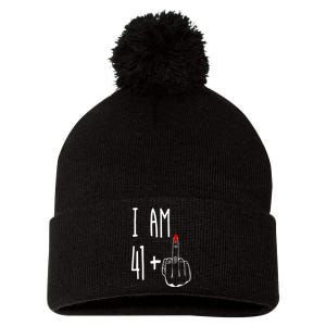 I Am 41 Plus 1 Middle Finger Girl 42nd Birthday 42 Years Old Pom Pom 12in Knit Beanie