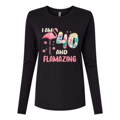 I Am 40 And Flamazing Bithday Flamingo 40th Bday Celebration Womens Cotton Relaxed Long Sleeve T-Shirt