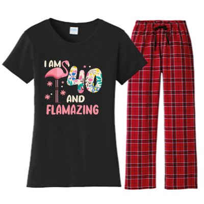 I Am 40 And Flamazing Bithday Flamingo 40th Bday Celebration Women's Flannel Pajama Set