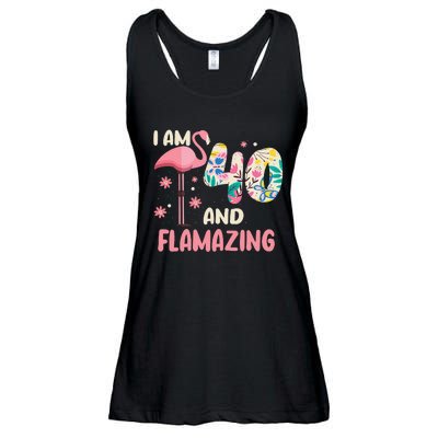 I Am 40 And Flamazing Bithday Flamingo 40th Bday Celebration Ladies Essential Flowy Tank