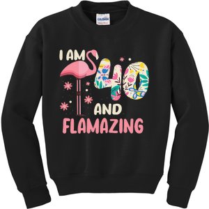 I Am 40 And Flamazing Bithday Flamingo 40th Bday Celebration Kids Sweatshirt