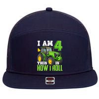 I Am 4 This is How I Roll Four Year Old Tractor 4th Birthday 7 Panel Mesh Trucker Snapback Hat