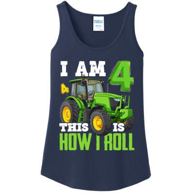 I Am 4 This is How I Roll Four Year Old Tractor 4th Birthday Ladies Essential Tank