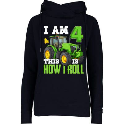 I Am 4 This is How I Roll Four Year Old Tractor 4th Birthday Womens Funnel Neck Pullover Hood