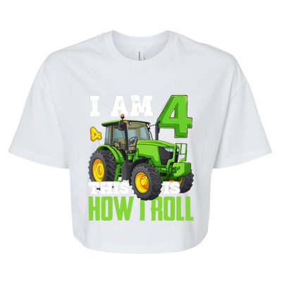 I Am 4 This is How I Roll Four Year Old Tractor 4th Birthday Bella+Canvas Jersey Crop Tee