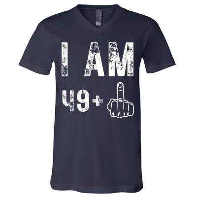 I Am 49 Plus Middle Finger 50th Birthday V-Neck T-Shirt