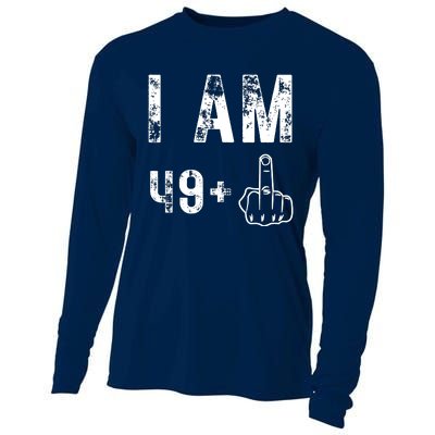 I Am 49 Plus Middle Finger 50th Birthday Cooling Performance Long Sleeve Crew