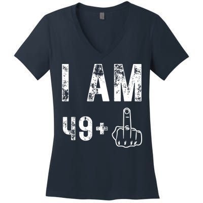 I Am 49 Plus Middle Finger 50th Birthday Women's V-Neck T-Shirt