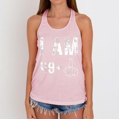 I Am 49 Plus Middle Finger 50th Birthday Women's Knotted Racerback Tank