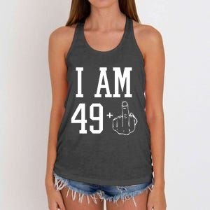 I Am 49 Plus Middle Finger Sarcastic 50th Birthday Women's Knotted Racerback Tank