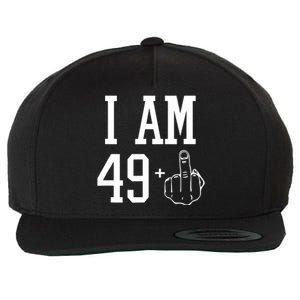 I Am 49 Plus Middle Finger Sarcastic 50th Birthday Wool Snapback Cap