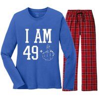 I Am 49 Plus Middle Finger Sarcastic 50th Birthday Women's Long Sleeve Flannel Pajama Set 