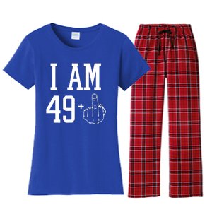 I Am 49 Plus Middle Finger Sarcastic 50th Birthday Women's Flannel Pajama Set