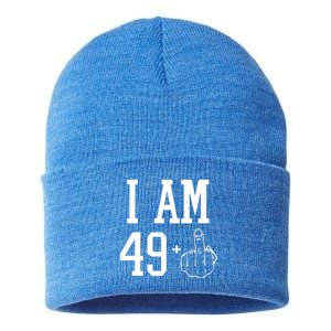 I Am 49 Plus Middle Finger Sarcastic 50th Birthday Sustainable Knit Beanie