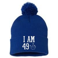 I Am 49 Plus Middle Finger Sarcastic 50th Birthday Pom Pom 12in Knit Beanie