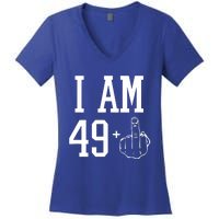 I Am 49 Plus Middle Finger Sarcastic 50th Birthday Women's V-Neck T-Shirt