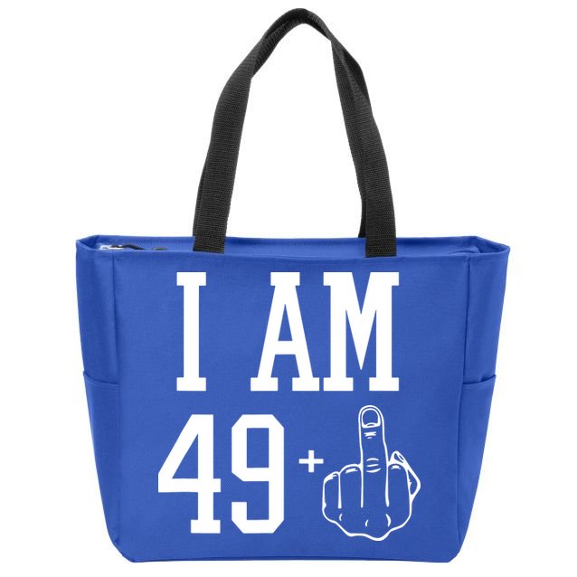 I Am 49 Plus Middle Finger Sarcastic 50th Birthday Zip Tote Bag