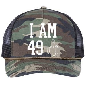 I Am 49 Plus Middle Finger Sarcastic 50th Birthday Retro Rope Trucker Hat Cap