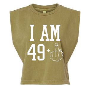 I Am 49 Plus Middle Finger Sarcastic 50th Birthday Garment-Dyed Women's Muscle Tee