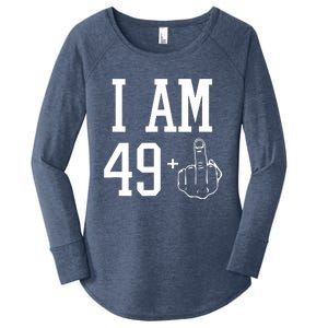 I Am 49 Plus Middle Finger Sarcastic 50th Birthday Women's Perfect Tri Tunic Long Sleeve Shirt