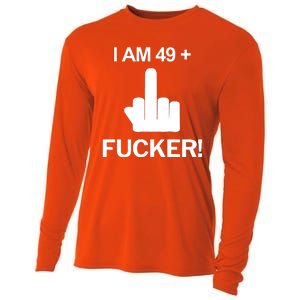 I Am 49 Plus Middle Finger Funny 50th Birthday Cooling Performance Long Sleeve Crew