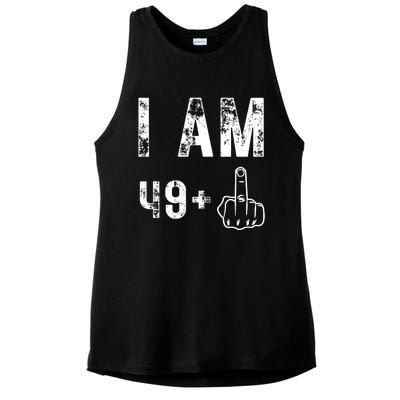 I Am 49 Plus Middle Finger 50th Birthday Ladies PosiCharge Tri-Blend Wicking Tank