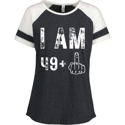 I Am 49 Plus Middle Finger 50th Birthday Enza Ladies Jersey Colorblock Tee