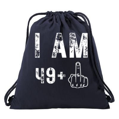 I Am 49 Plus Middle Finger 50th Birthday Drawstring Bag