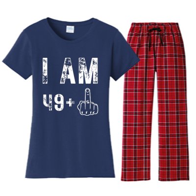 I Am 49 Plus Middle Finger 50th Birthday Women's Flannel Pajama Set