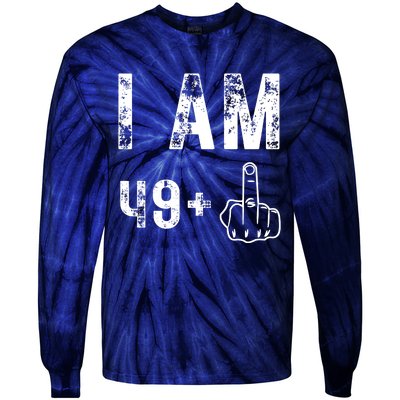 I Am 49 Plus Middle Finger 50th Birthday Tie-Dye Long Sleeve Shirt