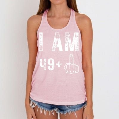 I Am 49 Plus Middle Finger 50th Birthday Women's Knotted Racerback Tank