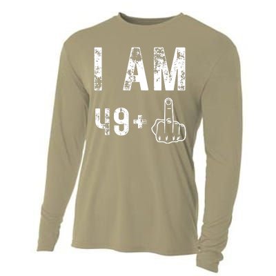 I Am 49 Plus Middle Finger 50th Birthday Cooling Performance Long Sleeve Crew