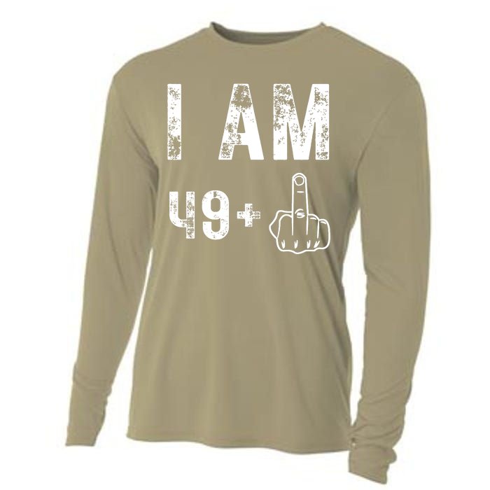 I Am 49 Plus Middle Finger 50th Birthday Cooling Performance Long Sleeve Crew