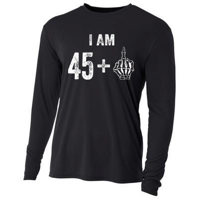 I Am 45 Plus 1 Middle Finger For A 46th Birthday For Cooling Performance Long Sleeve Crew