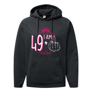 I Am 49 Plus 1 Middle Finger 49th Women Birthday Funny Performance Fleece Hoodie