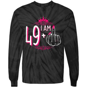 I Am 49 Plus 1 Middle Finger 49th Women Birthday Funny Tie-Dye Long Sleeve Shirt