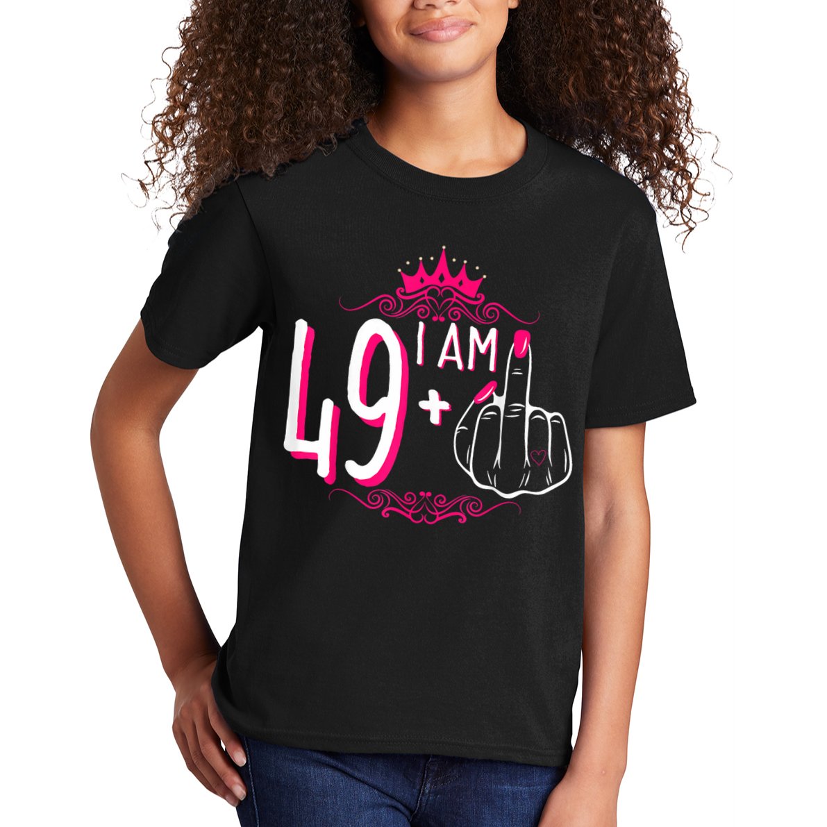 I Am 49 Plus 1 Middle Finger 49th Women Birthday Funny Kids T-Shirt
