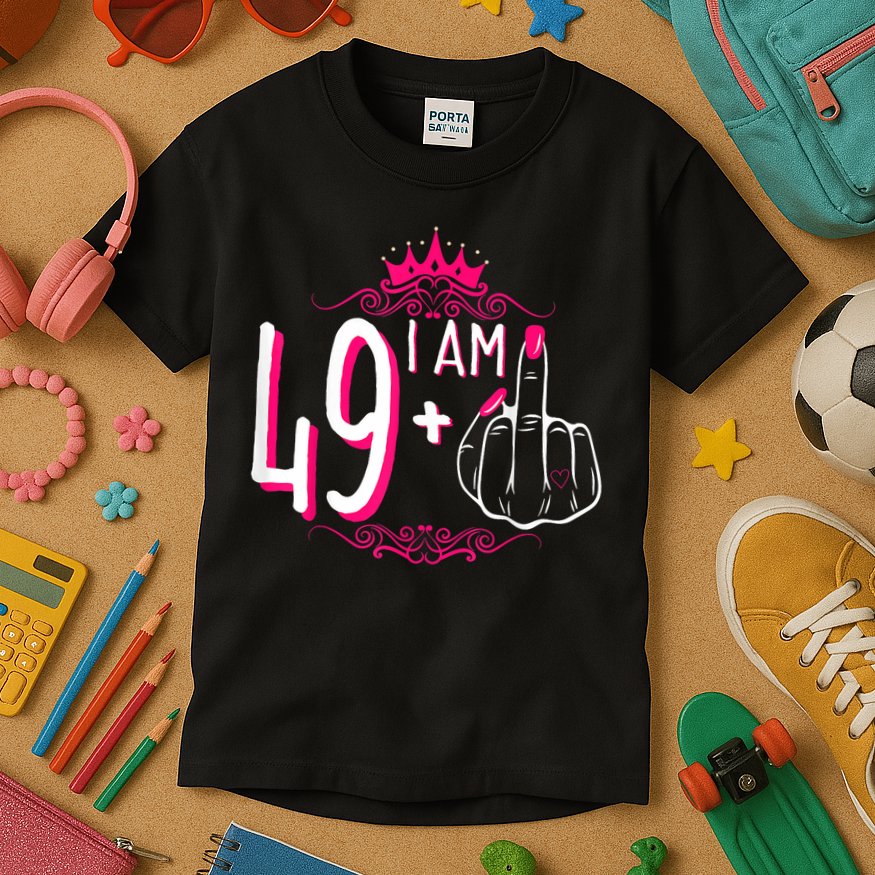 I Am 49 Plus 1 Middle Finger 49th Women Birthday Funny Kids T-Shirt